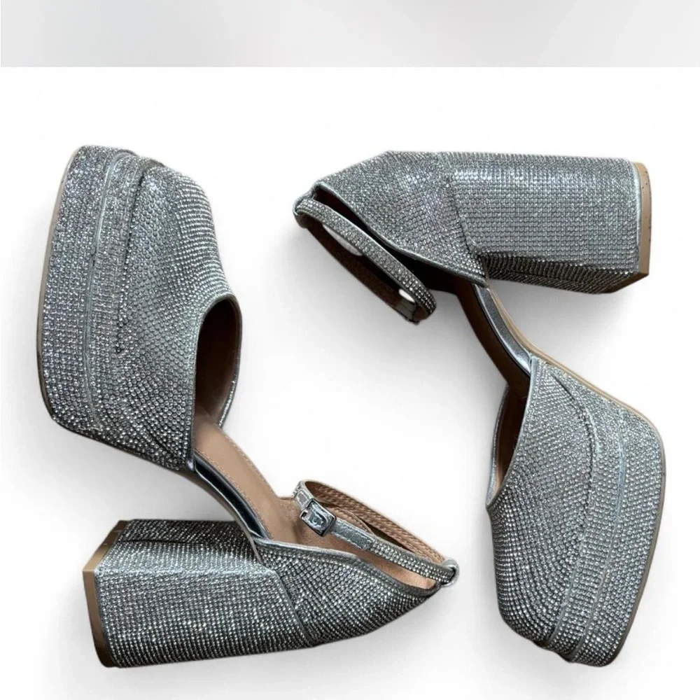 Wild Fable Pave Rhinestone Platform Ankle Strap Rounded Toe Heels - Picture 3 of 16